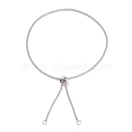304 Stainless Steel Rolo Chain Slider Bracelet Making, Bolo Bracelet, with 304 Stainless Steel Jump Rings, Brass Beads and 202 Stainless Steel Beads, Stainless Steel Color, 12 inch(30.5cm), 0.2cm(AJEW-JB01116-02)