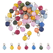 12 Sets Gemstone Charms, Natural White Jade & TaiWan Jade & Blue Aventurine & Aquamarine, Frosted, with Antique Silver & Platinum Alloy and Iron Findings, Mixed Dyed and Undyed, Round, 15x8.5mm, Hole: 3mm, 1pc/style, 7 styles, 7pcs/set(FIND-DC0001-37)
