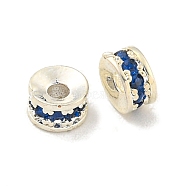 Brass Cubic Zirconia Spacer Beads, Long-Lasting Plated, Lead Free & Cadmium Free, Rondelle, Dark Blue, 4x2mm, Hole: 1.4mm(KK-L215-004A-S02)