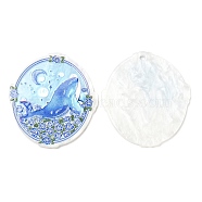 Ocean Style Acrylic Pendants, Oval, Deep Sky Blue, 39x32x2.5mm, Hole: 2mm(MACR-K343-02D)