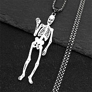 304 Stainless Steel Skeleton Pendant Necklaces, Non-Tarnish, Stainless Steel Color, 23.82 inch(60.5cm)(NJEW-K283-08P)