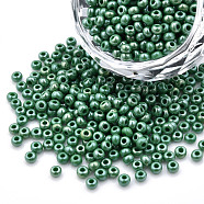 8/0 Czech Opaque Glass Seed Beads, Lustered, Round, Green, 3x2mm, Hole: 1mm, about 500g/bag(SEED-N004-003A-13)