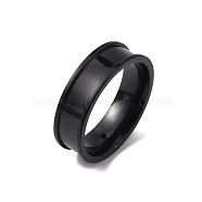 201 Stainless Steel Grooved Finger Ring Settings, Ring Core Blank, for Inlay Ring Jewelry Making, Electrophoresis Black, Inner Diameter: 17mm(STAS-WH0027-27B-EB)