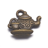 Alloy Pendants, Lead Free and Cadmium Free, Teapot, Antique Bronze, Size: about 13mm long, 12mm wide, 4mm thick, hole: 2mm(X-PALLOY-A15508-AB)
