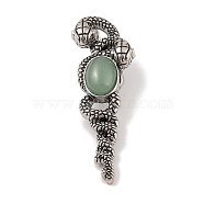 Natural Green Aventurine Pendants, with Alloy  Findings, Antique Silver, 61.5x20x8mm, Hole: 9.5x7mm(G-A224-03AS-06)