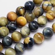 Natural Tiger Eye Round Bead Strands, Dyed & Heated, 12mm, Hole: 1mm, about 34pcs/strand, 15.5 inch.(G-L411-04-12mm)