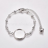 304 Stainless Steel Bracelet Making, with Lobster Claw Clasps, Star Link Chains and Flat Round Cabochon Settings, Stainless Steel Color, Tray: 16mm, 6-1/8 inch(15.5cm)(STAS-WH0014-25P)