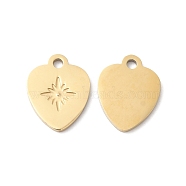 Ion Plating(IP) 316L Surgical Stainless Steel Charms, Heart with Star Charm, Real 18K Gold Plated, 13.5x11x1mm, Hole: 1.6mm(STAS-H213-02G)