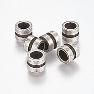 304 Stainless Steel Beads, Large Hole Beads, Grooved Beads, Column, Antique Silver, 10x8mm, Hole: 6.5mm(STAS-E144-028AS2)