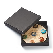 Chakra Beginners Kit, Healing Stones, with Natural Wood Plate, Spiritual Gifts for Women, Flat Round with Tree of Life, 30~30.5x6~6.5mm(G-G973-09A)