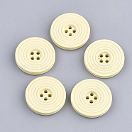 Painted Wooden Buttons, 4-Hole, Flat Round, Light Yellow, 24.5x4mm, Hole: 2mm(WOOD-Q040-002H)