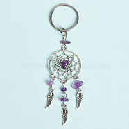 Natural Amethystwith Aolly Keychain, Woven Web/Net, 11cm(PW-WG49538-02)