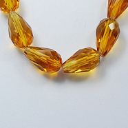 Glass Beads Strands, Faceted, teardrop, Chocolate, 6x4mm, Hole: 1mm, about 65~68pcs/strand, 14.96~15.35 inch(GLAA-R024-6x4mm-10)