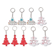 Christmas Tree Wood Pendant Keychain Sets, Mixed Color, 10.75~12cm, 3pcs/style, 9pcs(KEYC-JKC00970)