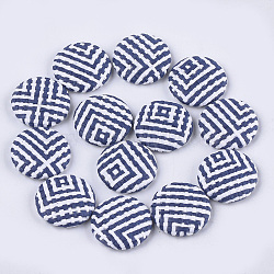 Handmade Straw Woven Cabochons, with Aluminum Bottom, Flat Round, Platinum, Marine Blue, 25~25.5x6mm(X-WOVE-S119-08B-01)