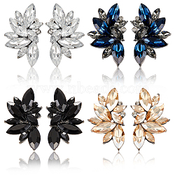 ANATTASOUL 4 Pairs 4 Colors Rhinestone Flower Stud Earrings, Gunmetal Alloy Jewelry for Women, Mixed Color, 39x22mm, Pin: 0.8mm, 1 Pair/color(EJEW-AN0002-35)