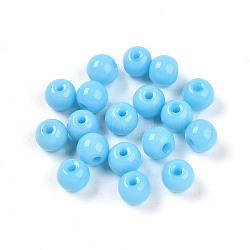 Opaque Solid Color Glass Beads, Round, Light Sky Blue, 4.5mm, Hole: 0.9~1mm, about 9090pcs/1000g(GLAA-N007-4mm-A02)