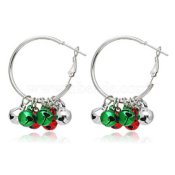 Christmas Theme Alloy Plastic Chandelier Earrings, with Enamel, Platinum, Bell, 39.80x30.40mm(FS-WG6FBD6-02)