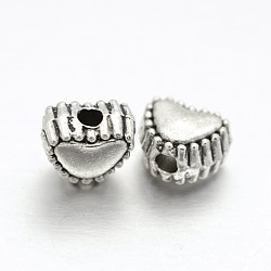 Tibetan Style Alloy Heart Beads, Cadmium Free & Lead Free, Antique Silver, 5x6x4mm, Hole: 1mm, about 2222pcs/1000g(PALLOY-E380-19-LF)