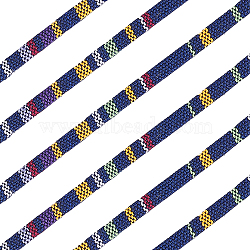 Ethnic Style Polyester Cord, Boho Braided String, Flat, Midnight Blue, 5x1mm, about 10 yards/roll(OCOR-WH0077-43A)