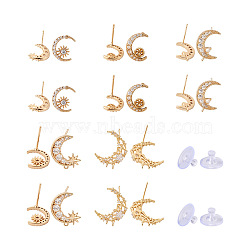 Kissitty 10Pcs Brass Micro Pave Clear Cubic Zirconia Stud Earring Finding Sets, with Loop, Acrylic Imitation Pearl and Plastic Ear Nuts, Moon & Star, Real 18K Gold Plated, 60pcs/box(ZIRC-KS0001-01)