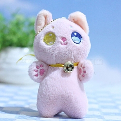 Cute Cloth Plush Bell Kitten Pendant Decorations, for Keychain, Purse, Backpack Ornament, Pink, 130mm(PW-WG09BC4-01)