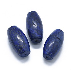 Natural Lapis Lazuli Two Half Drilled Holes Beads, Dyed, Oval, 49.5~50x25mm, Hole: 2mm(G-G795-11-15)