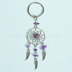 Natural Amethystwith Aolly Keychain, Woven Web/Net, 11cm(PW-WG49538-02)