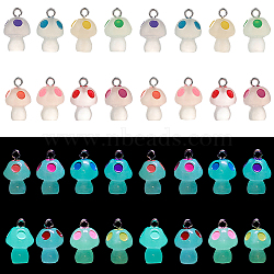 SUNNYCLUE 32Pcs 8 Colors Spray Painted Luminous Resin Pendants, Mushroom Charm, with Glitter Powder and Platinum Tone Iron Loops, Mixed Color, 21.5x13.5mm, Hole: 2.5mm, 4pcs/color(RESI-SC0002-59)