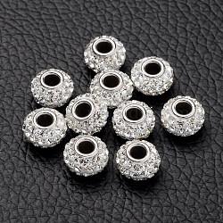 Austrian Crystal European Beads, Large Hole Beads, Single 925 Sterling Silver Core, Rondelle, 001_Crystal, about 7mm in diameter, 5.5mm thick, hole: 3mm(SS002-A001)