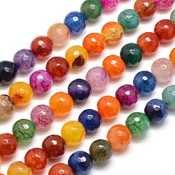 Dyed Natural Agate Faceted Round Beads Strands, Colorful, 10mm, Hole: 1mm, about 38pcs/strand, 15 inch(X-G-E268-34)
