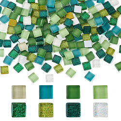 400Pcs 2 Styles Glass Cabochons, Mosaic Tiles, with Glitter, for Home Decoration or DIY Crafts, Square, Mixed Color, 10x10x4mm, 200pcs/style(GLAA-TA0001-13)