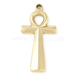 Ion Plating(IP) 304 Stainless Steel Pendants, Ankh Cross Charm, Real 18K Gold Plated, 37x18x3mm, Hole: 2.5mm(STAS-P366-72G)