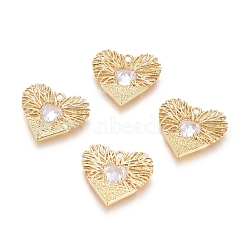 Brass Micro Pave Cubic Zirconia Pendants, Long-Lasting Plated, Heart, Clear, Real 18K Gold Plated, 18x20x3.5mm, Hole: 1.6mm(ZIRC-G166-10G)