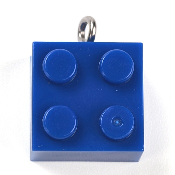Resin Pendants, with Platinum Iron Loop, Toy Bricks, Dark Blue, 21x15.5x11mm, Hole: 2.6mm