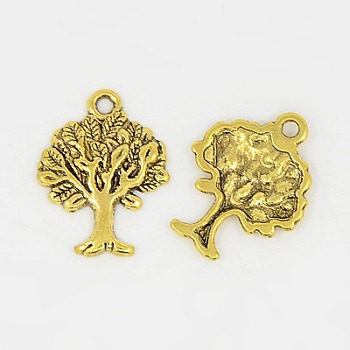 Tibetan Style Alloy Pendant, Lead Free and Cadmium Free, Tree of Life, Antique Golden, 22x17x2mm, Hole: 2mm