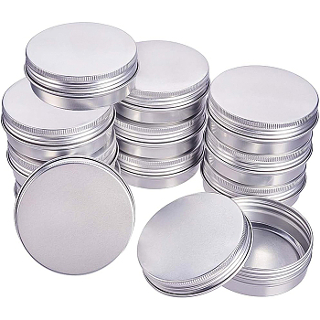 Round Aluminium Tin Cans, Aluminium Jar, Storage Containers for Cosmetic, Candles, Candies, with Screw Top Lid, Silver, 6.8x2.5cm, Capacity: 60ml, 14pcs/box