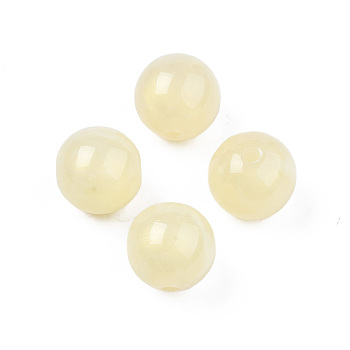 Opaque Acrylic Beads, Two Tone Color, with Glitter Powder, Round, Lemon Chiffon, 11.5x11mm, Hole: 2mm, about 520pcs/500g