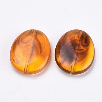 Acrylic Beads, Imitation Amber, Oval, Dark Orange, 29.5x23x7.5mm, Hole: 1mm