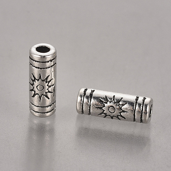 Tibetan Style Alloy Beads, Column with Sun, Lead Free & Cadmium Free, Antique Silver, 9.5x3.5mm, Hole: 1.5mm