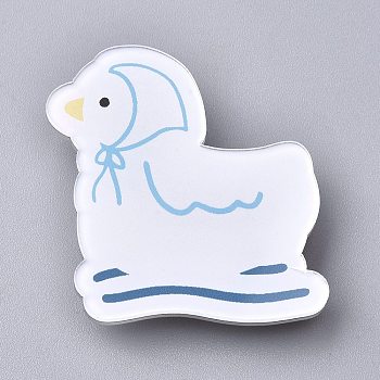 Acrylic Safety Brooches, with Iron Pin, Duck, White, 44x37x8.5mm, Pin: 0.8mm
