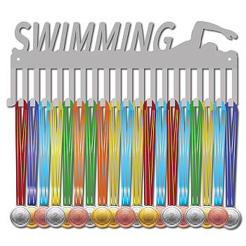 Fashion Iron Medal Hanger Holder Display Wall Rack, 20 Hooks, with Screws, Word Swimming, Sports Themed Pattern, 146x400mm