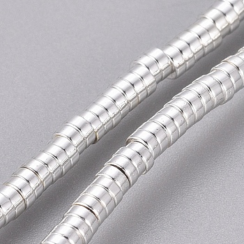 Electroplated Non-magnetic Synthetic Hematite Beads Strands, Heishi Beads, Disc/Flat Round, Silver Plated, 2x1mm, Hole: 0.7mm, about 426pcs/Strand, 16.54 inch(42cm)