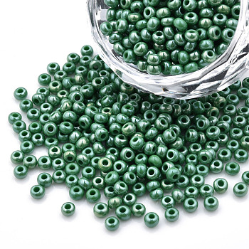 8/0 Czech Opaque Glass Seed Beads, Lustered, Round, Green, 3x2mm, Hole: 1mm, about 500g/bag
