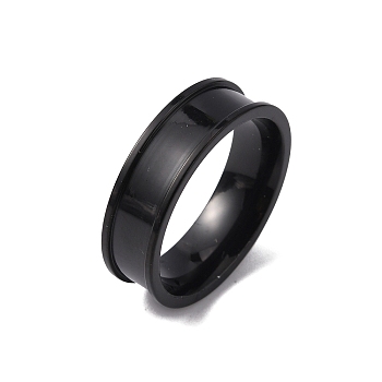 201 Stainless Steel Grooved Finger Ring Settings, Ring Core Blank, for Inlay Ring Jewelry Making, Electrophoresis Black, Inner Diameter: 17mm