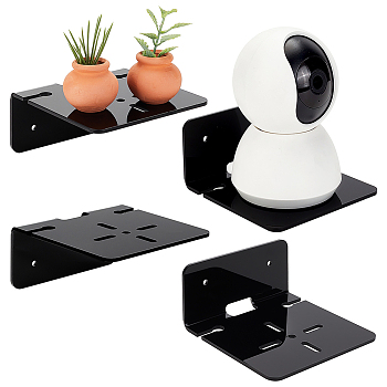 Acrylic Wall-Mounted Adhesive Camera Display Shelf with Iron Screw, for Monitor, Router Holder, Black, 10x9.8x4.7cm