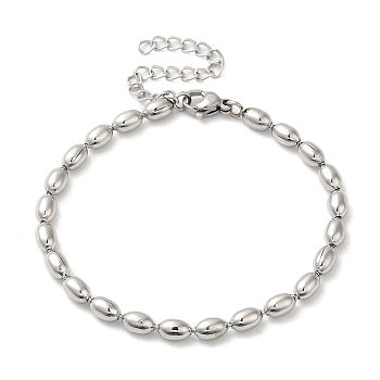 304 Stainless Steel Oval Ball Chain Bracelets for Women, Stainless Steel Color, 6-3/4 inch(17cm)