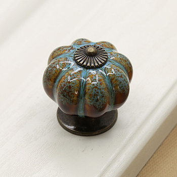 Porcelain Drawer Knob, with Alloy Findings and Screws, Cabinet Pulls Handles for Kitchen Cupboard Door and Bathroom Drawer Hardware, Pumpkin, Deep Sky Blue, 40x40mm