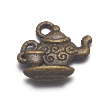 Alloy Pendants, Lead Free and Cadmium Free, Teapot, Antique Bronze, Size: about 13mm long, 12mm wide, 4mm thick, hole: 2mm