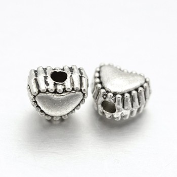 Tibetan Style Alloy Heart Beads, Cadmium Free & Lead Free, Antique Silver, 5x6x4mm, Hole: 1mm, about 2222pcs/1000g